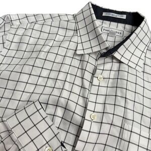 Paul Fredrick Non-Iron Cotton Dobby Slim Fit Windowpane Dress Shirt 17.5-34